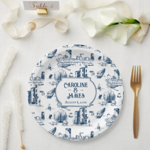 Boston Toile Navy Personalised Wedding Paper Plate