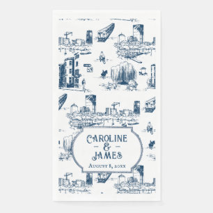 Boston Toile Navy Personalised Wedding Paper Towel Napkin