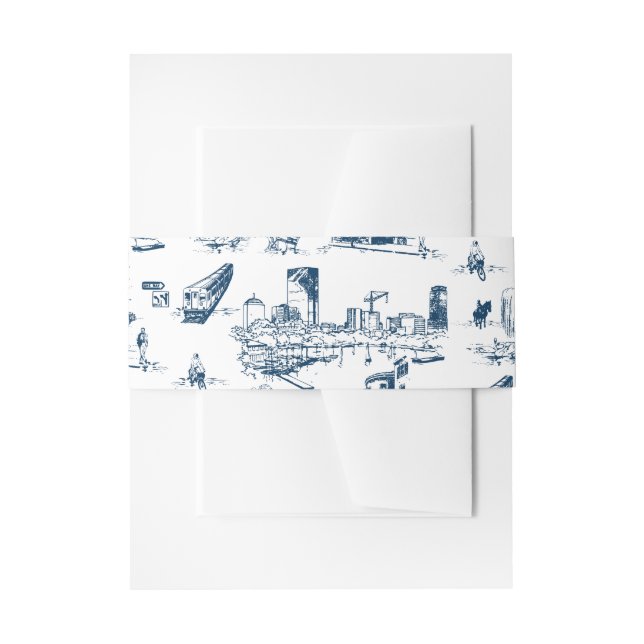Boston Toile Navy Wedding Invitation Belly Band (Front Example)