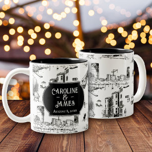 Boston Toile Personalised Wedding Date Mug