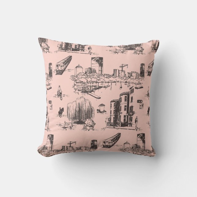 Boston Toile Pink and Black Cushion (Front)
