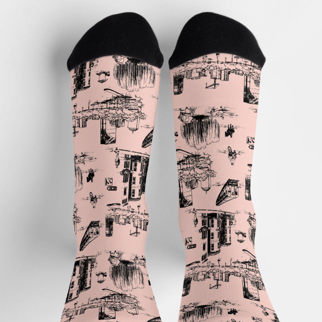 Boston Toile Pink and Black Socks (Top)