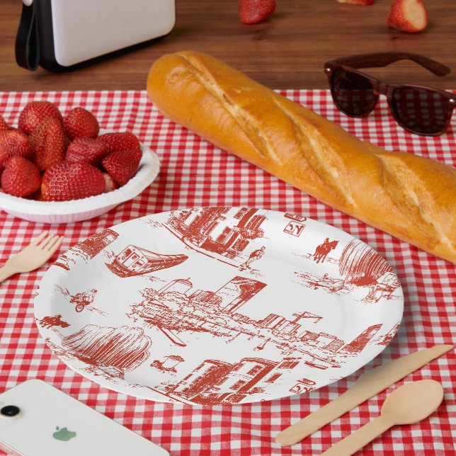 Boston Toile Red Paper Plate (Picnic)