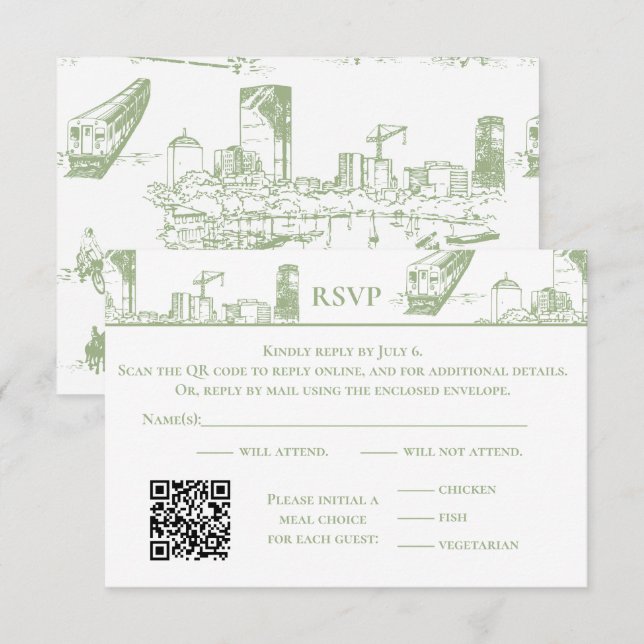 Boston Toile Sage Green RSVP Card (Front/Back)