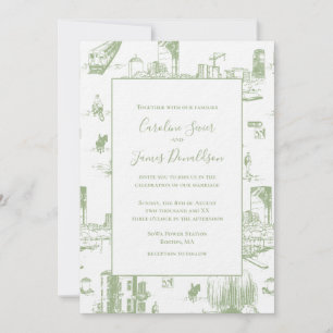 Boston Toile Sage Green Wedding Invitation