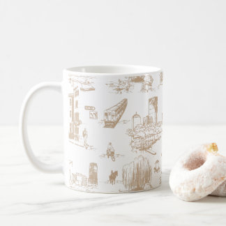 Boston Toile Tan and White Coffee Mug