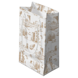 Boston Toile Tan and White Small Gift Bag
