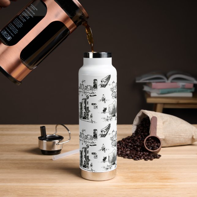 Boston Toile Water Bottle (Coffee)