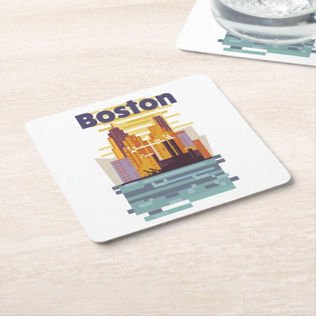 Boston Travel poster Square Paper Coaster (Angled)