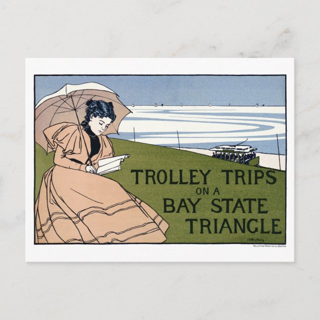 Boston Trolley Vintage Poster Restored Postcard (Front)