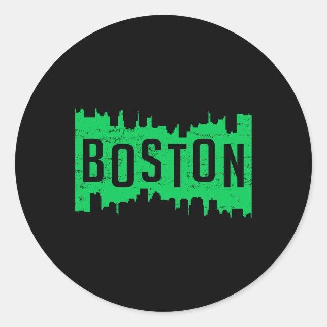 Boston USA City Cityscape Skyline Funny Gift Idea Classic Round Sticker (Front)