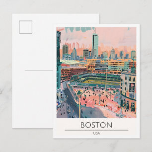 Boston USA Vintage Art Illustration Travel Postcard