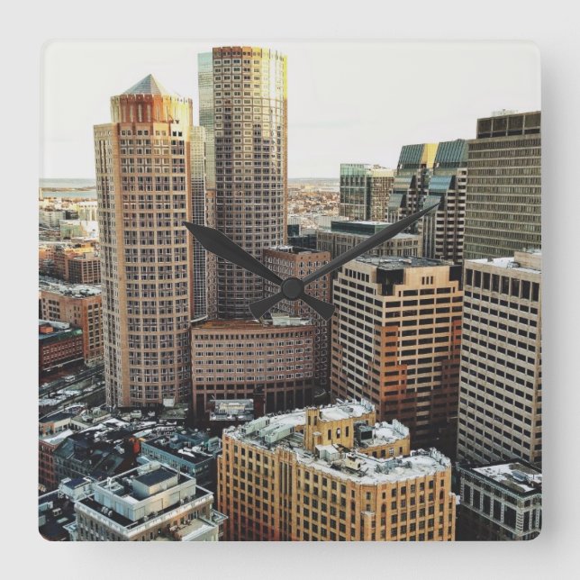 Boston view square wall clock (Front)
