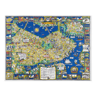 Boston vintage old city map USA america geography Photo Print