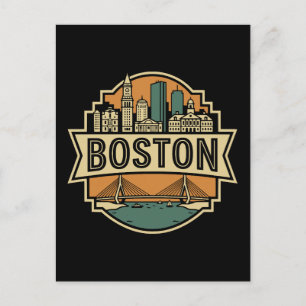 Boston Vintage Skyline Massachusetts Postcard
