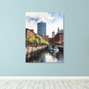 Boston watercolor art canvas print