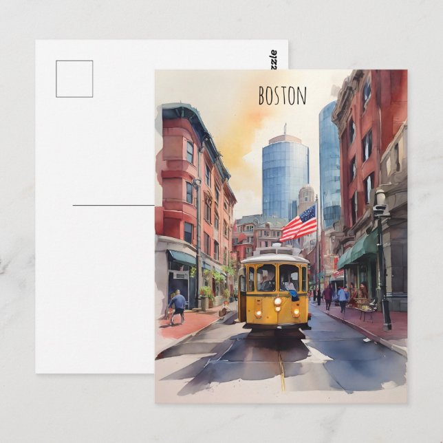 Boston watercolor art postcard (Front/Back)