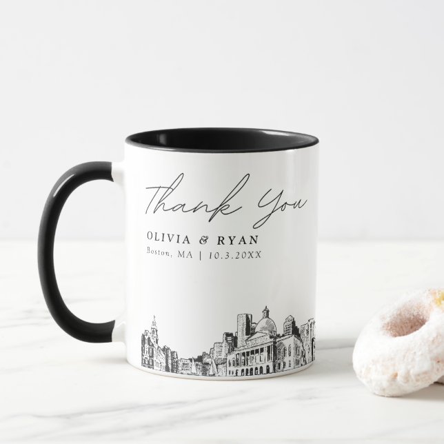 Boston Wedding Custom Personalised Coffee Mug (With Donut)