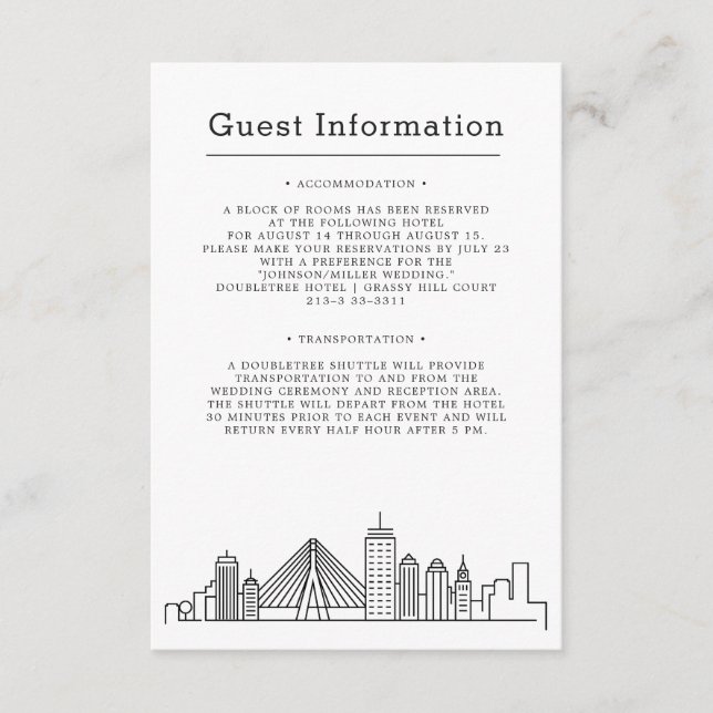 Boston Wedding | Guest Information Enclosure Card (Front)