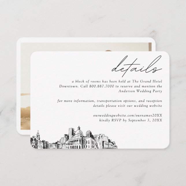 Boston Wedding Hotel Room Block Details Enclosure Card (Front/Back)