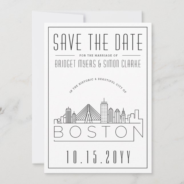 Boston Wedding | Stylised Skyline Save the Date Invitation (Front)