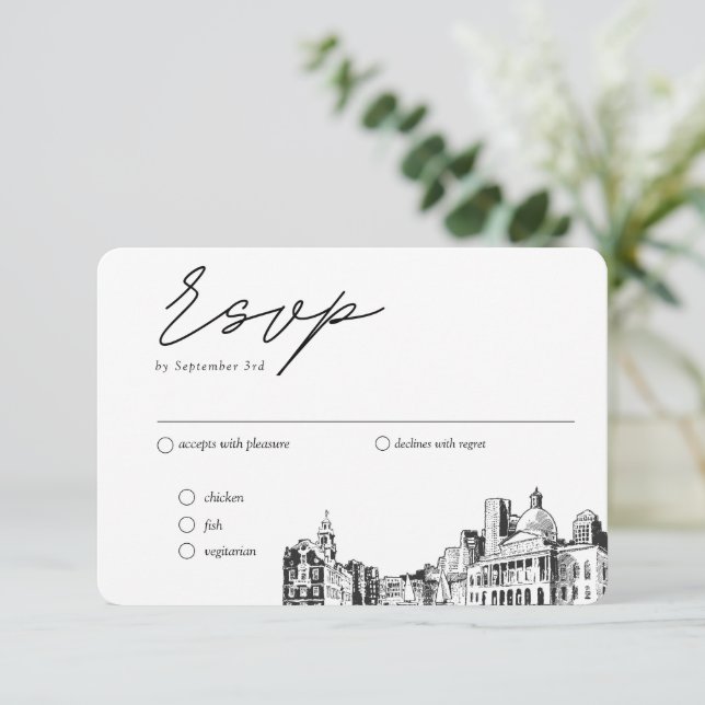 Boston Wedding Traditional RSVP Meal Option Enclosure Card (Standing Front)