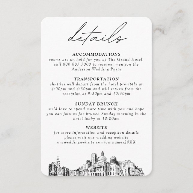 Boston Wedding Vertical Details Enclosure Card (Front)