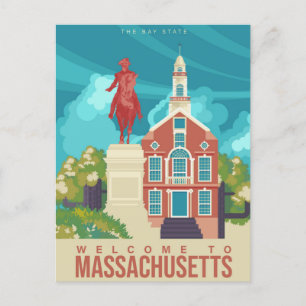Boston welcome to Massachusetts Vintage Travel Postcard
