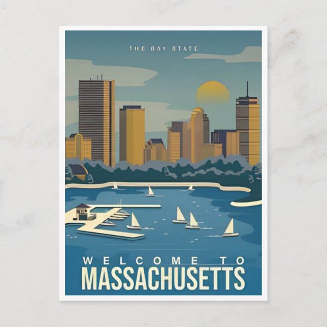 Boston welcome to Massachusetts Vintage Travel  Postcard (Front)
