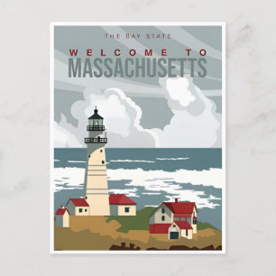Boston welcome to Massachusetts Vintage Travel  Postcard