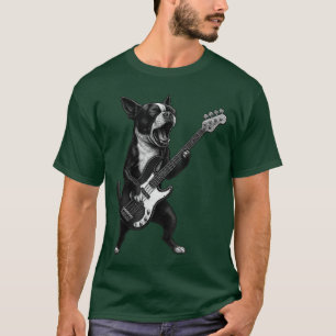 Bostonerrier Playing Bass Guitar Rock Music Dog Lo T-Shirt
