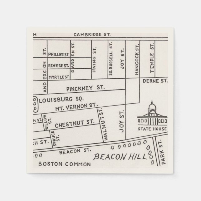 Boston's Beacon Hill Map Napkin (Front)