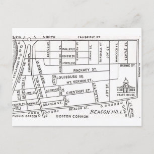 Boston's Beacon Hill Map Postcard