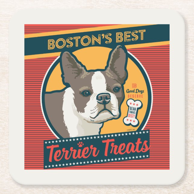 Boston's Best Terrier Treats Square Paper Coaster (Front)
