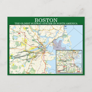 Bostons MBTA Subway Map Postcard