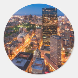 Boston's skyline at dusk classic round sticker