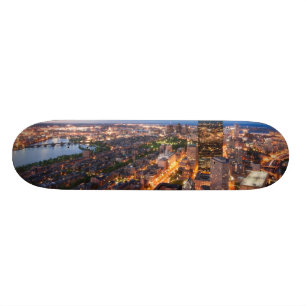 Boston's skyline at dusk skateboard