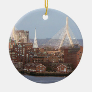 Boston's Waterfront with Zakim Bridge Ceramic Tree Decoration