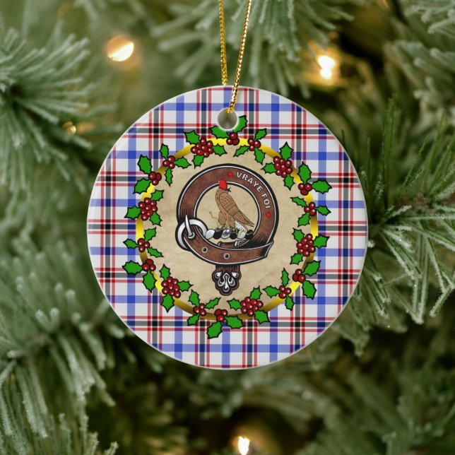 Boswell Clan Badge & Tartan Personalised Xmas Ceramic Tree Decoration (Tree)