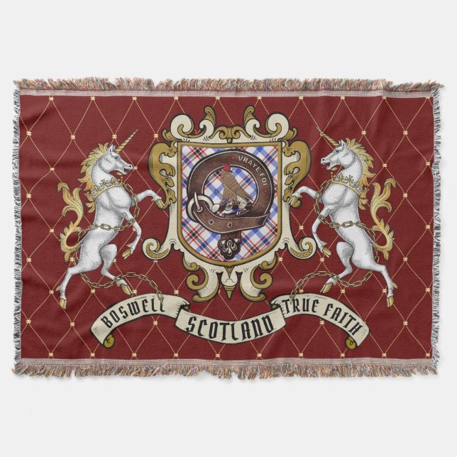 Boswell Clan Badge & Tartan Throw Blanket (Front)