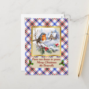 Boswell Crest & Tartan w/Robin Personalised   Holiday Postcard