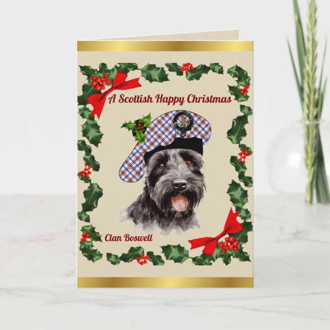 Boswell Scottie Dog Personalised Xmas Card (Front)