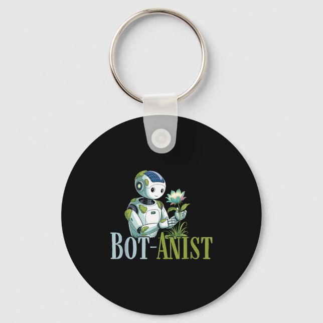 Bot-anist solarpunk robot earth day green future key ring (Front)