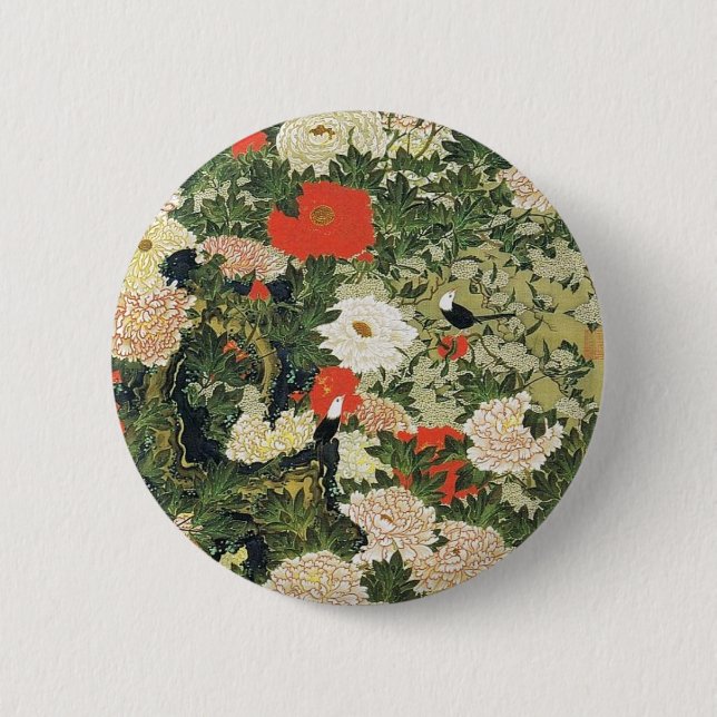 Botan Shoukinzu Colourful Floral Flowers Pattern 6 Cm Round Badge (Front)