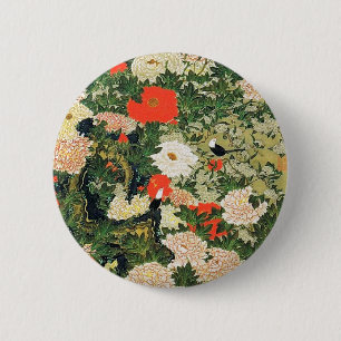 Botan Shoukinzu Colourful Floral Flowers Pattern 6 Cm Round Badge