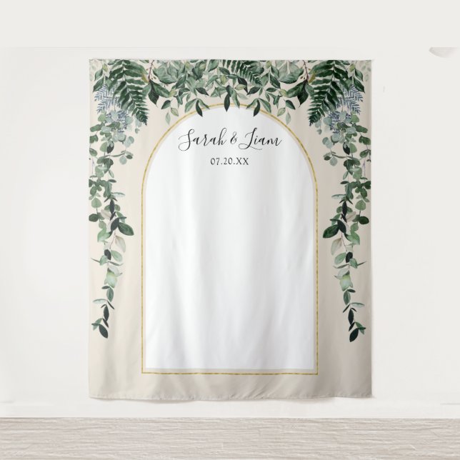Botanic  Arch beige Wedding Photo booth backdrop Tapestry (Front)