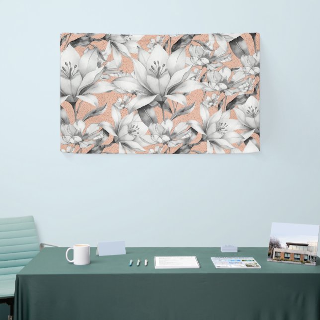 Botanic black white rose gold glitter flowers banner (Tradeshow)