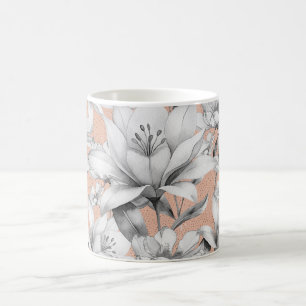 Botanic black white rose gold glitter flowers coffee mug
