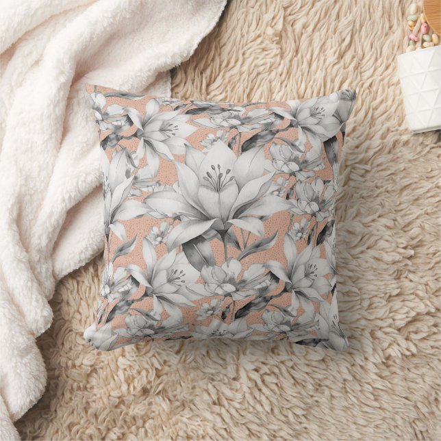 Botanic black white rose gold glitter flowers cushion (Blanket)