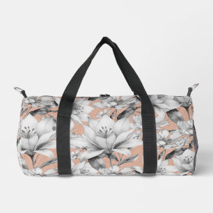 Botanic black white rose gold glitter flowers duffle bag
